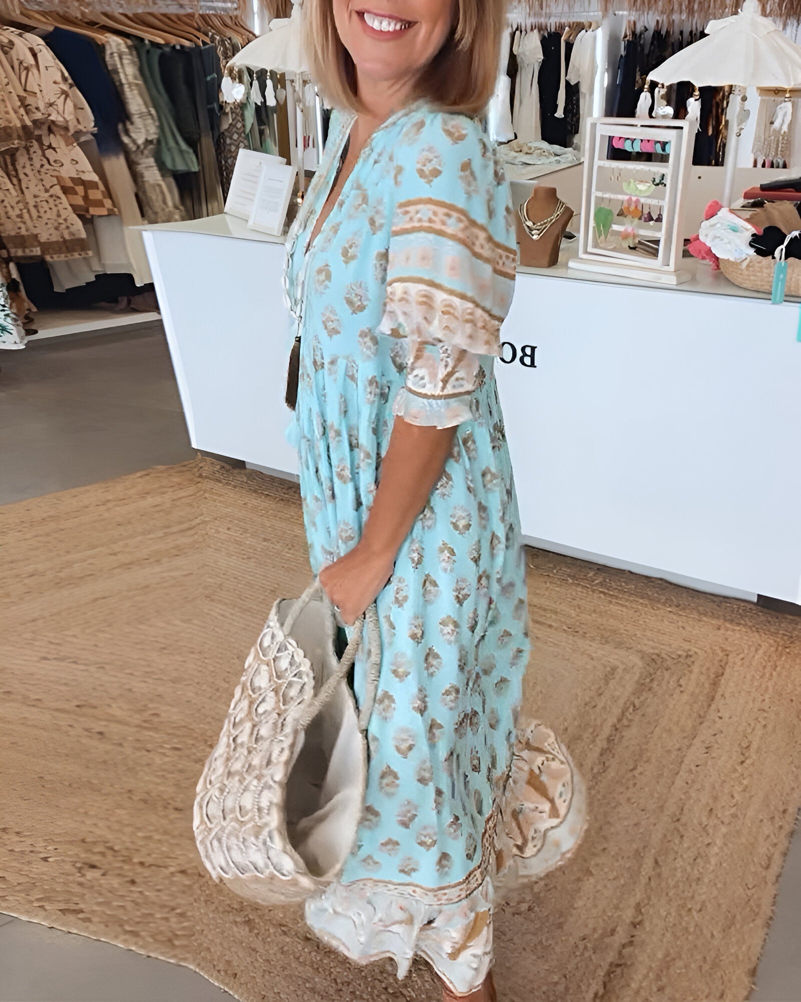 Inès – Robe maxi bohème à col en V motif floral femme