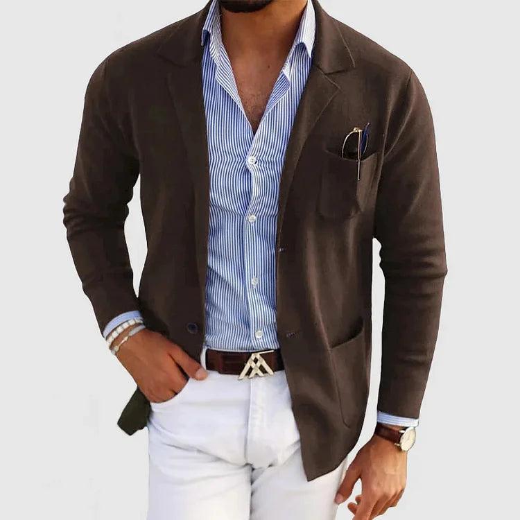 Veste en maille pour homme automne légère élégante en coton mélangé avec col tailleur Maxime