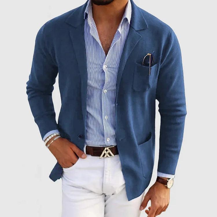Veste en maille pour homme automne légère élégante en coton mélangé avec col tailleur Maxime