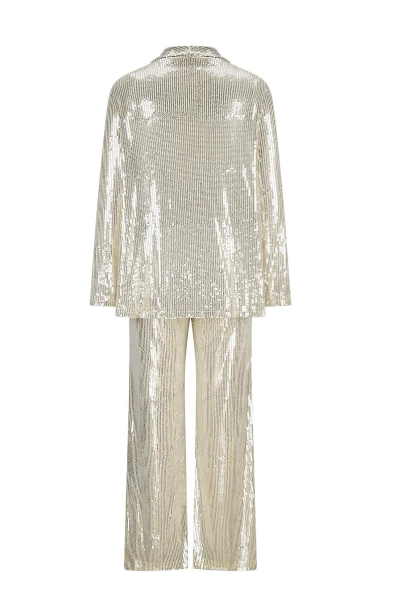Aurore – Ensemble Blazer Pailleté à Manches Longues et Pantalon Évasé