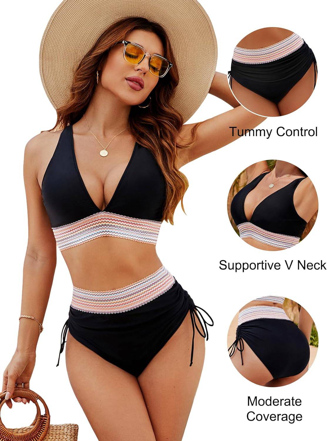 Bikini taille haute gainante à motif colorblock – maintien, confort et style tendance