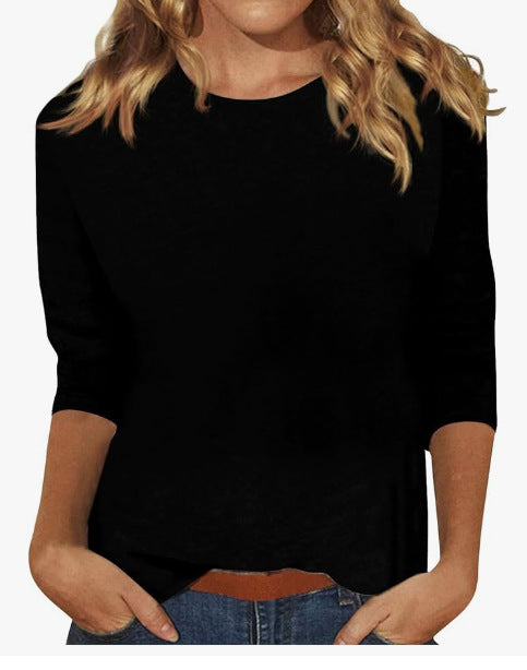 T-shirt pour femme automne léger respirant en mélange coton avec col rond Zoé