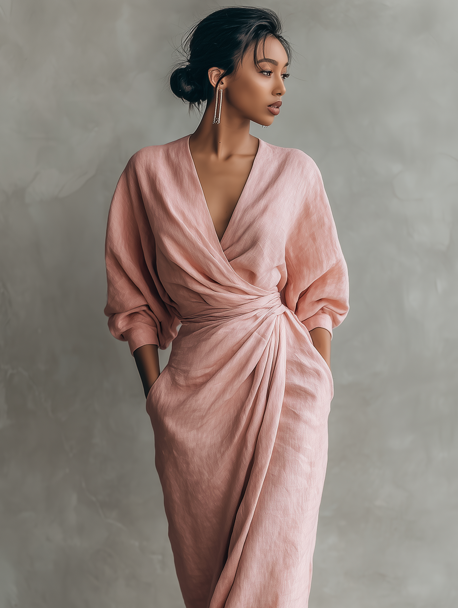 Manon – Robe maxi en mélange à col en V femme