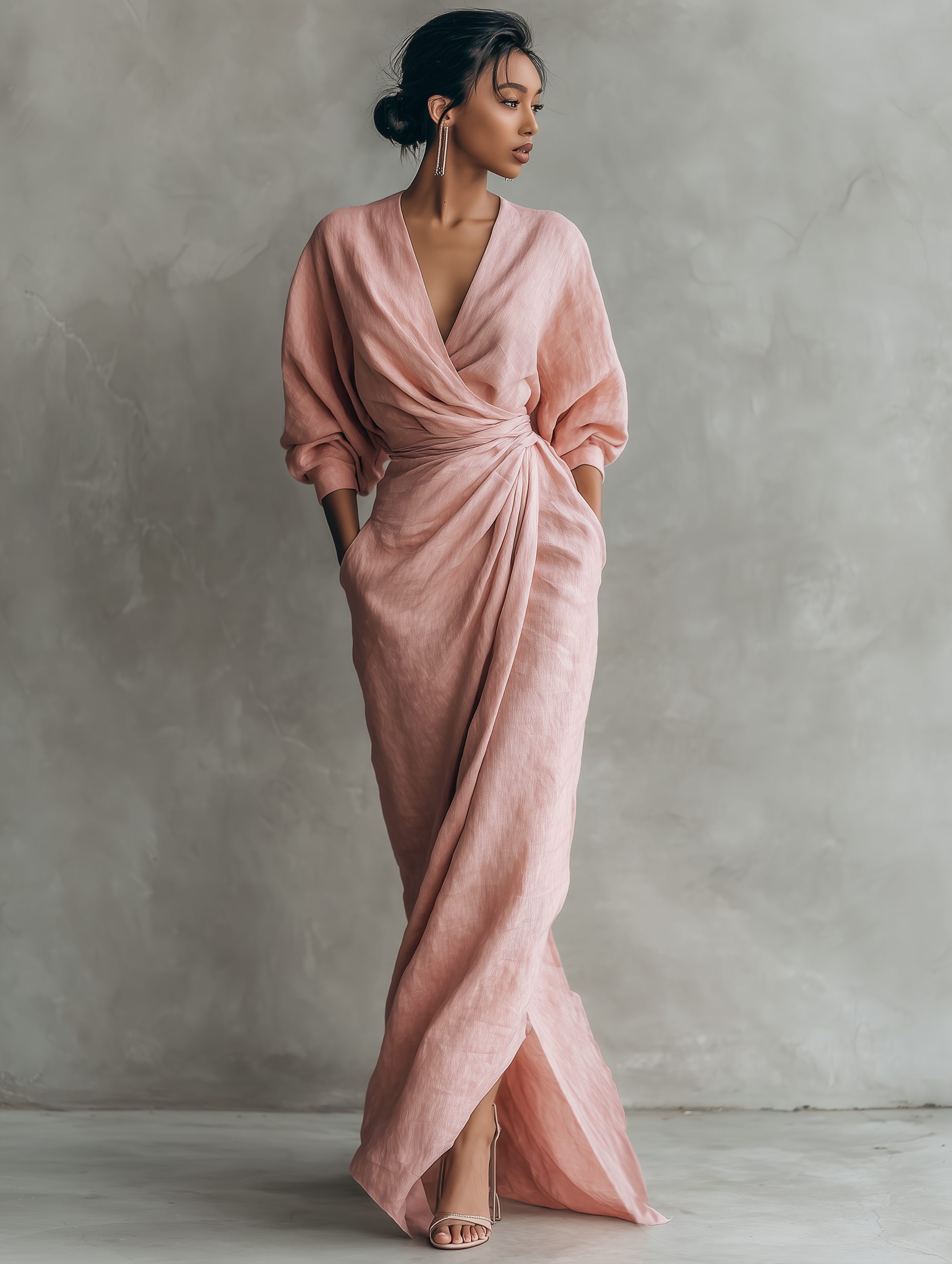 Manon – Robe maxi en mélange à col en V femme