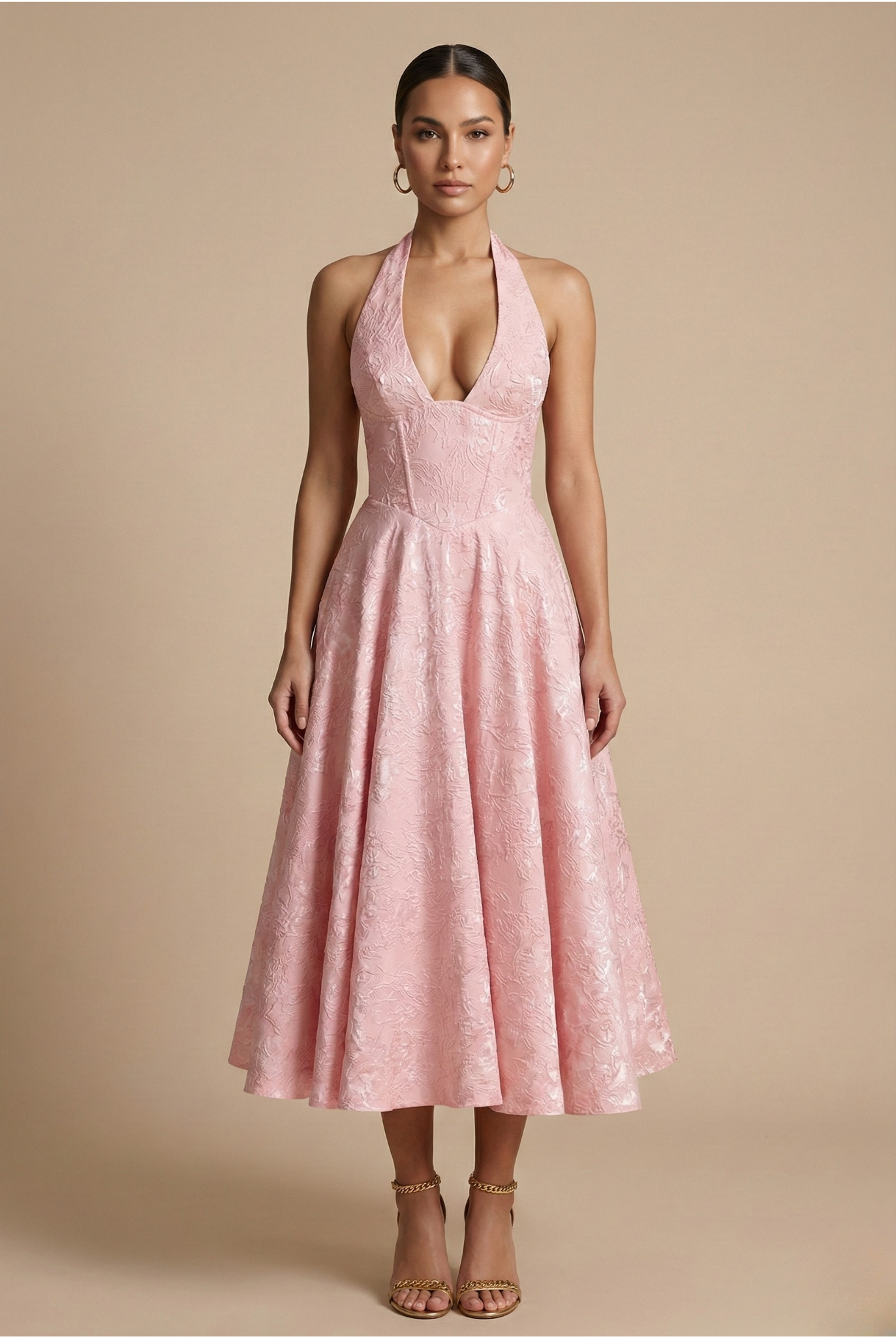 Anaïs – Robe midi dos-nu à corsage ajusté et jupe évasée femme