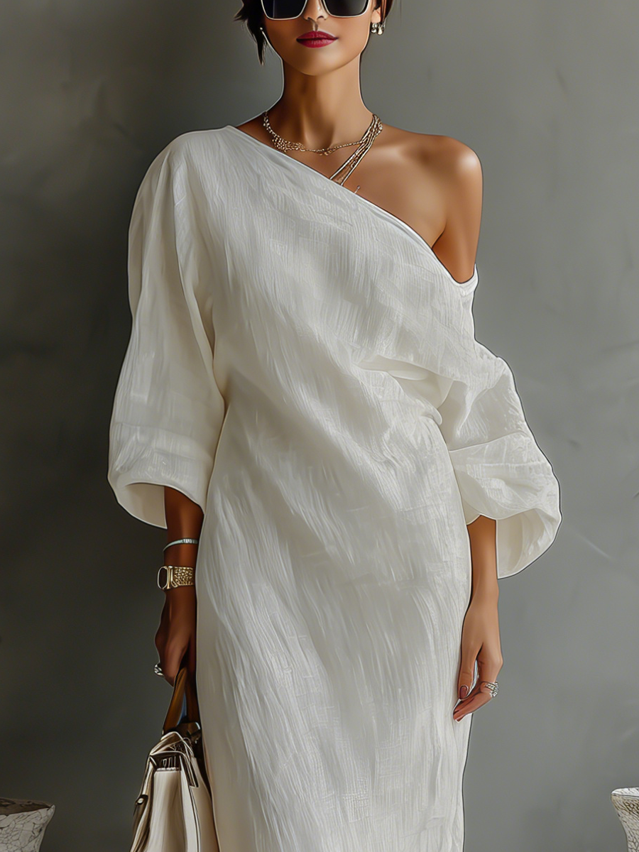 Léa – Robe élégante fluide à une épaule femme