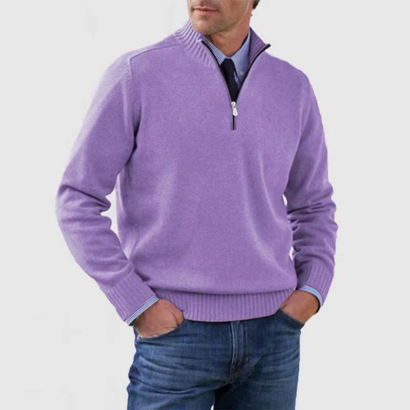 Pull demi-zip pour homme doux et chaud en maille coupe classique Lucien