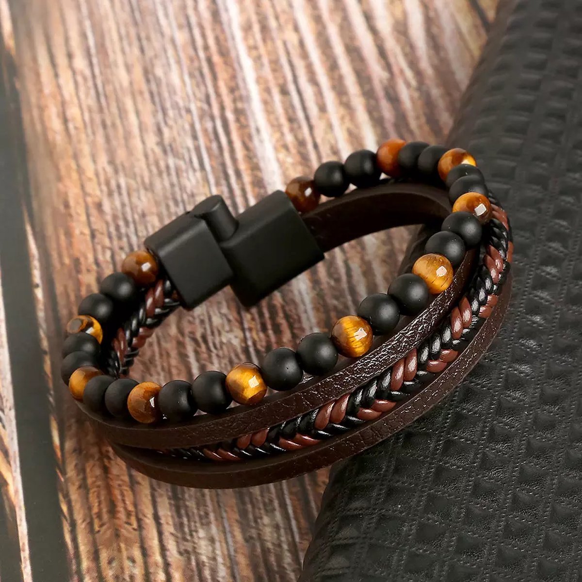 Noah – Bracelet tressé avec perles homme