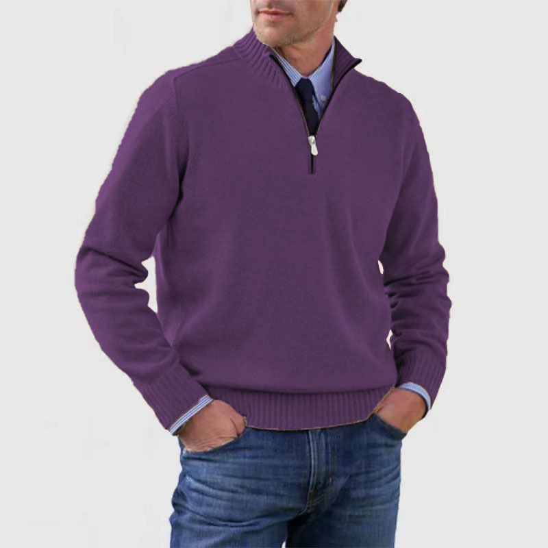 Pull demi-zip pour homme doux et chaud en maille coupe classique Lucien