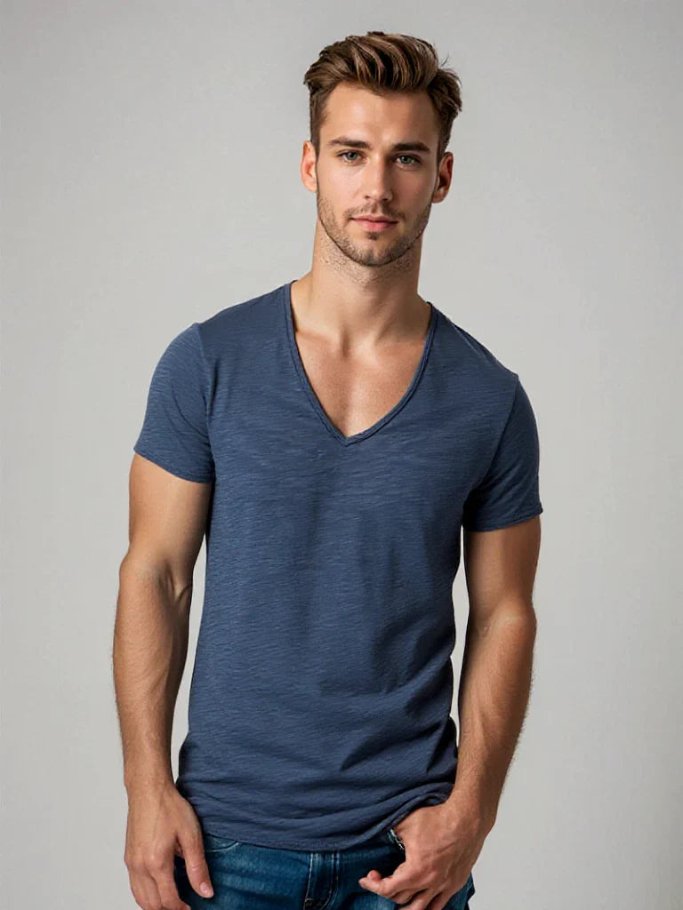 T-shirt pour homme automne léger respirant en coton mélangé avec coupe slim Adrien