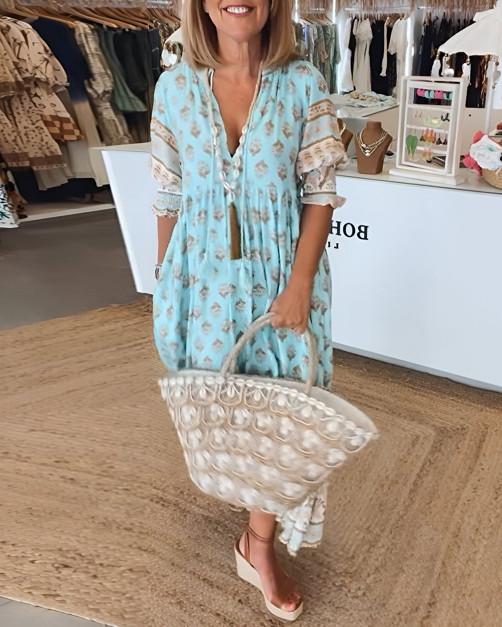 Inès – Robe maxi bohème à col en V motif floral femme
