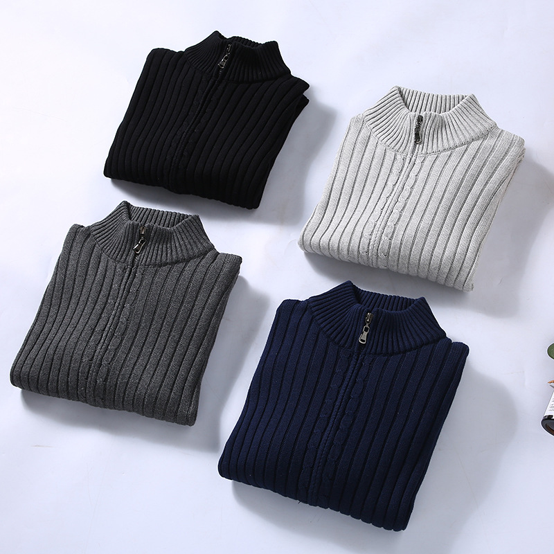 Veste zippée en maille côtelée pour homme automne élégante douce en coton avec col montant Mathieu