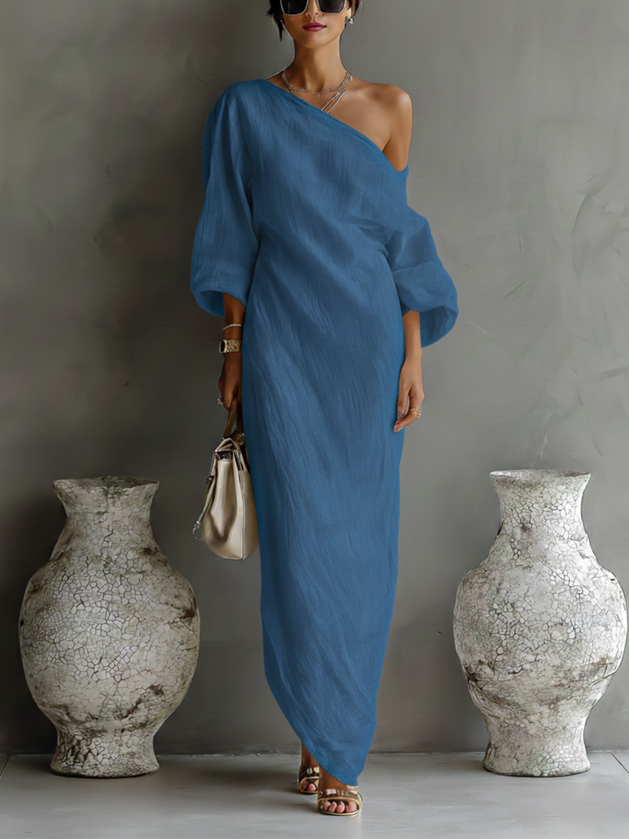 Manon – Robe maxi à une épaule en lin mélangé, élégante femme