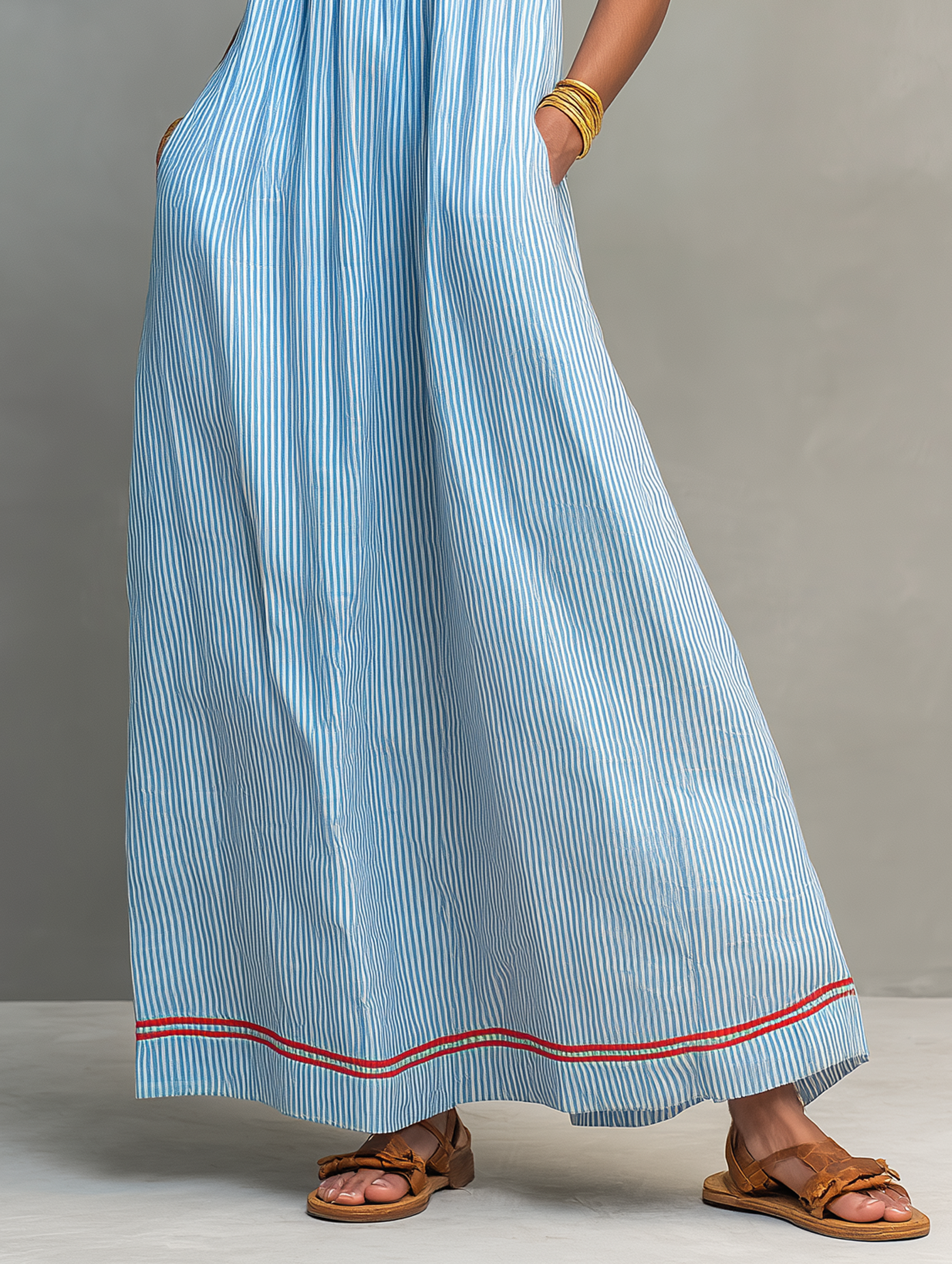 Ophélie – Robe maxi rayée à fines bretelles et liseré femme
