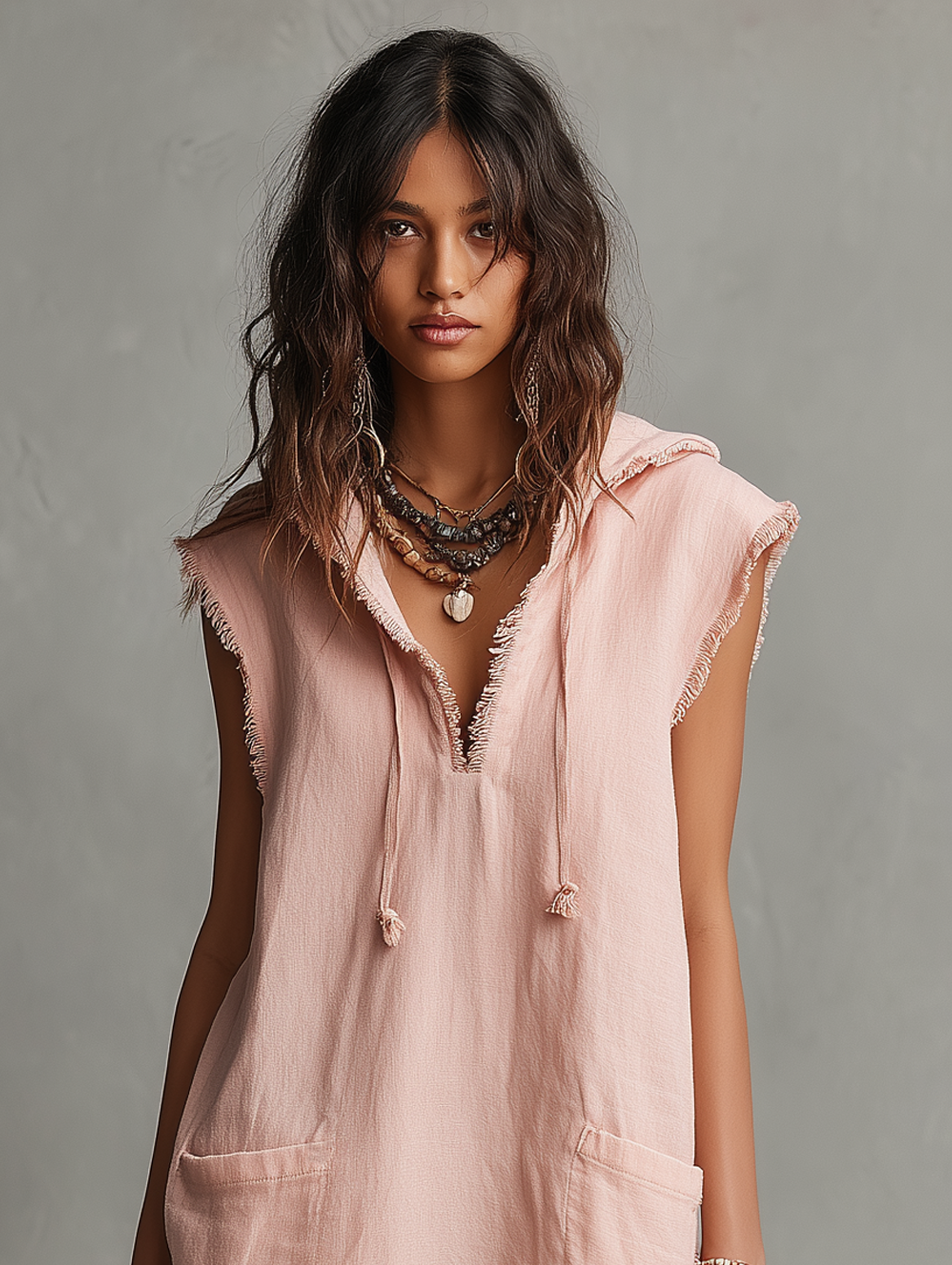 Romane – Robe mini sans manches en lin à capuche femme