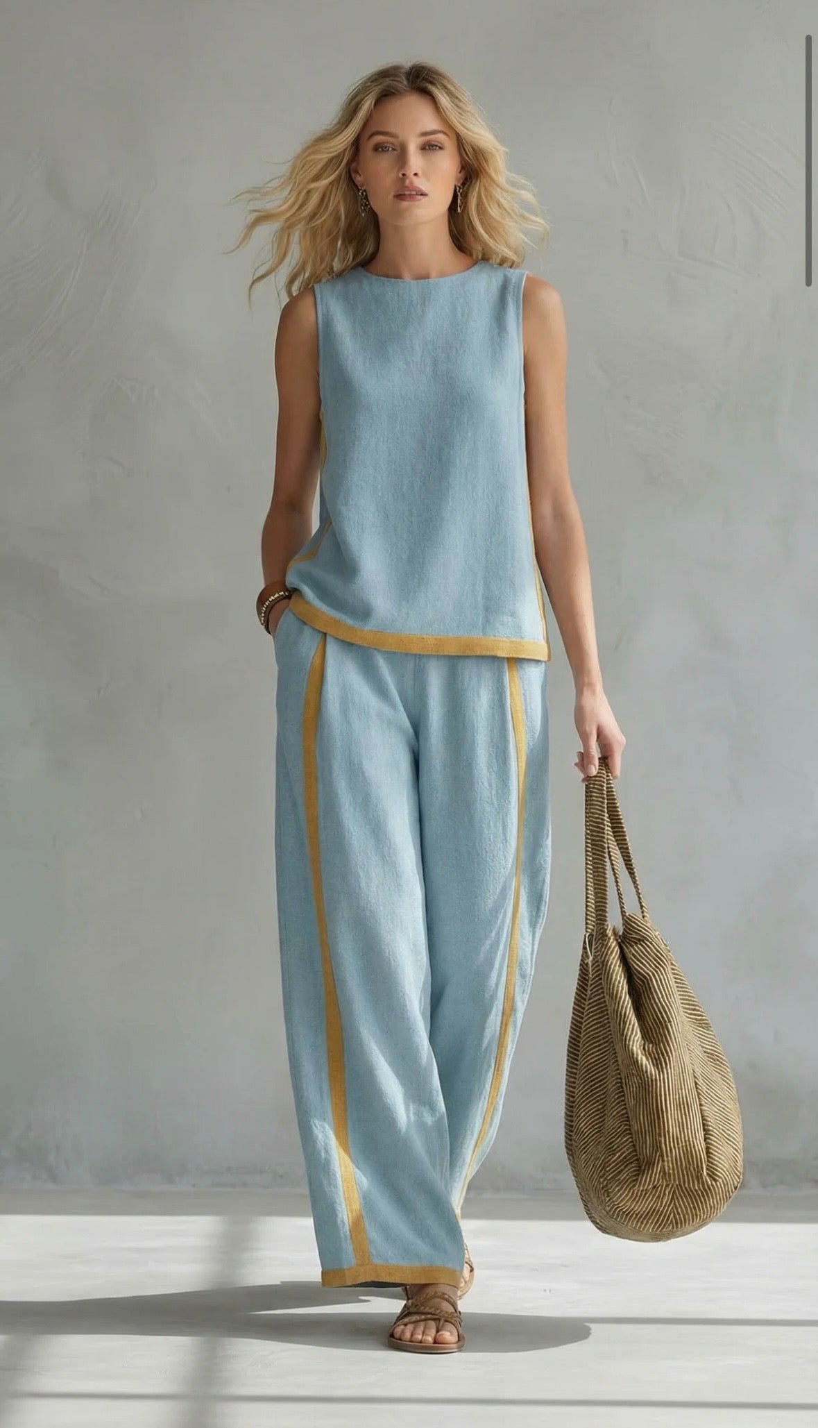 Bérangère – Ensemble élégant avec top sans manches et pantalon femme