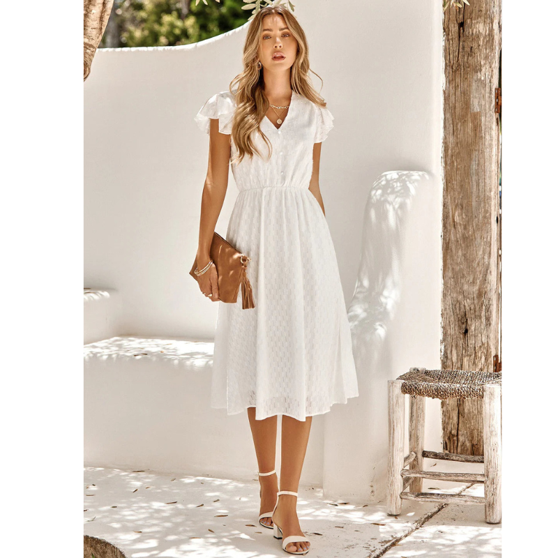 Romane – Robe midi d’été à manches courtes et volants femme