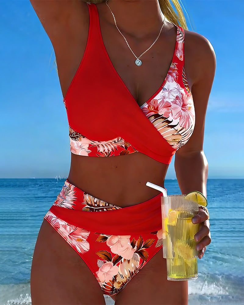 Ensemble tankini femme imprimé sans manches à dos nu avec short assorti