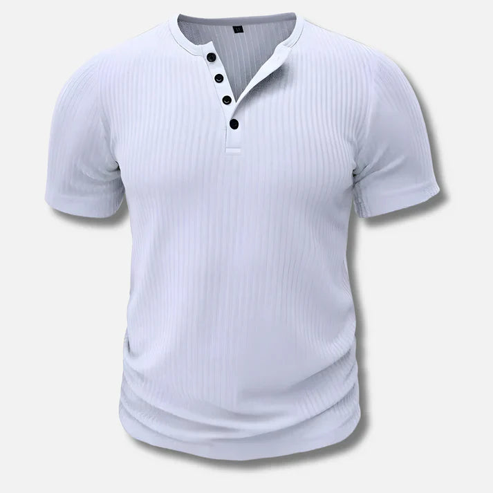 T-shirt pour homme automne ajusté respirant en coton mélangé avec col Henley Amaury