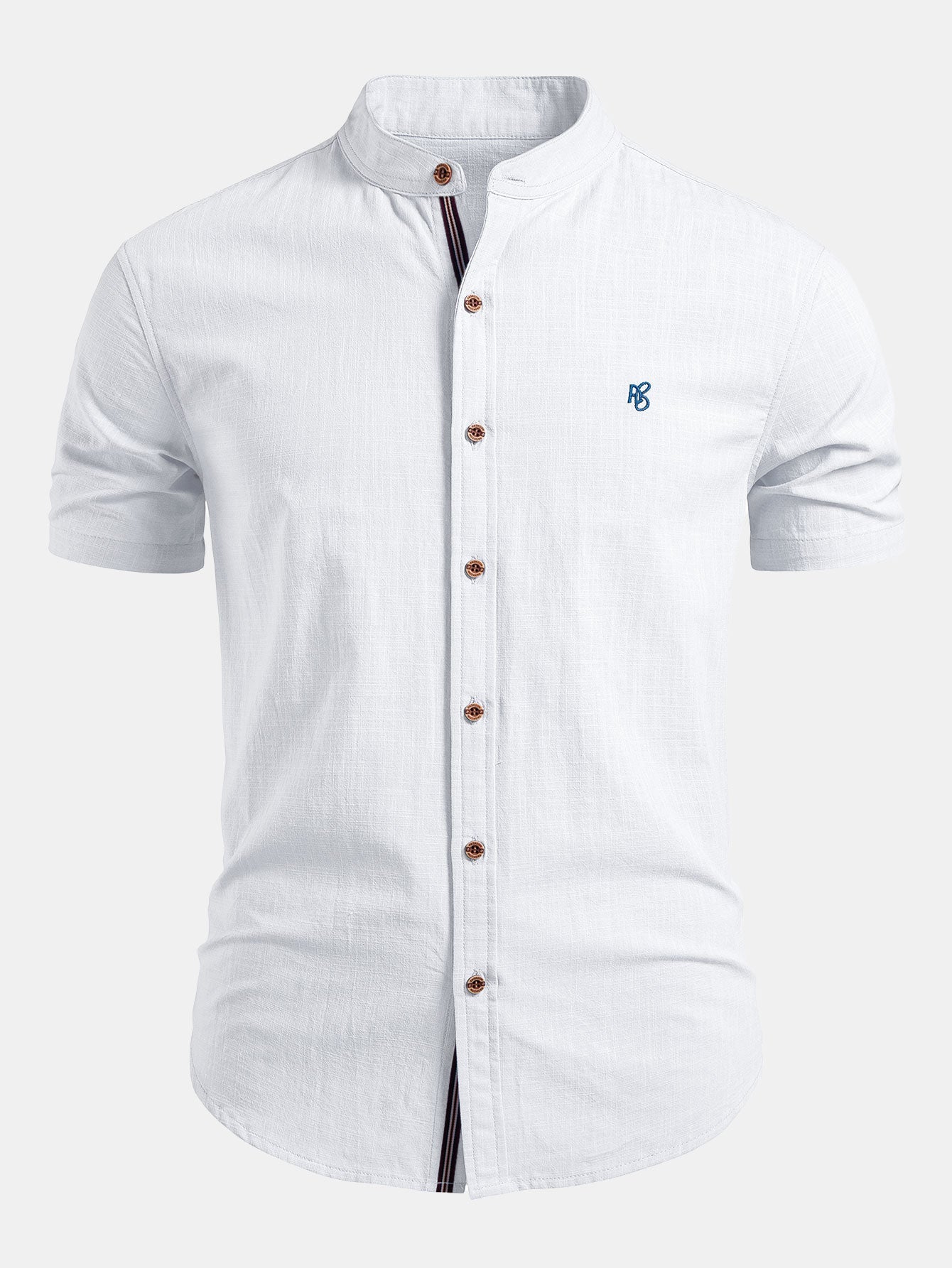 Chemise homme à manches courtes et col mao coupe ajustée
