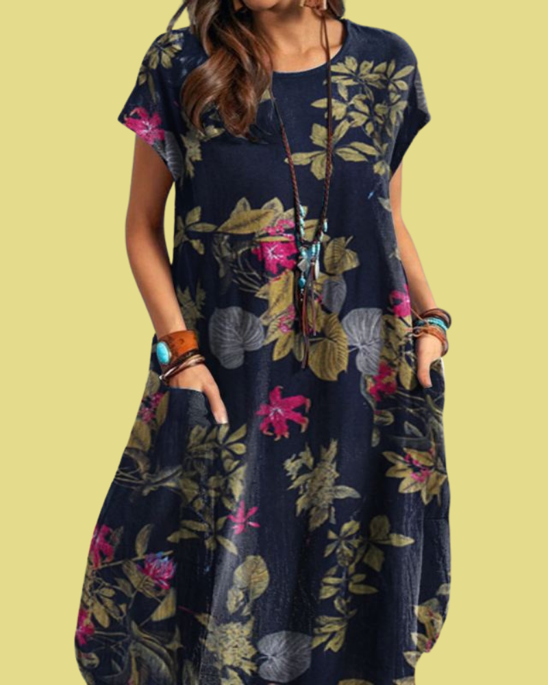 Robe Vintage Fleurie Mi-Longue – Élégance Rétro, Confort Moderne et Style Intemporel