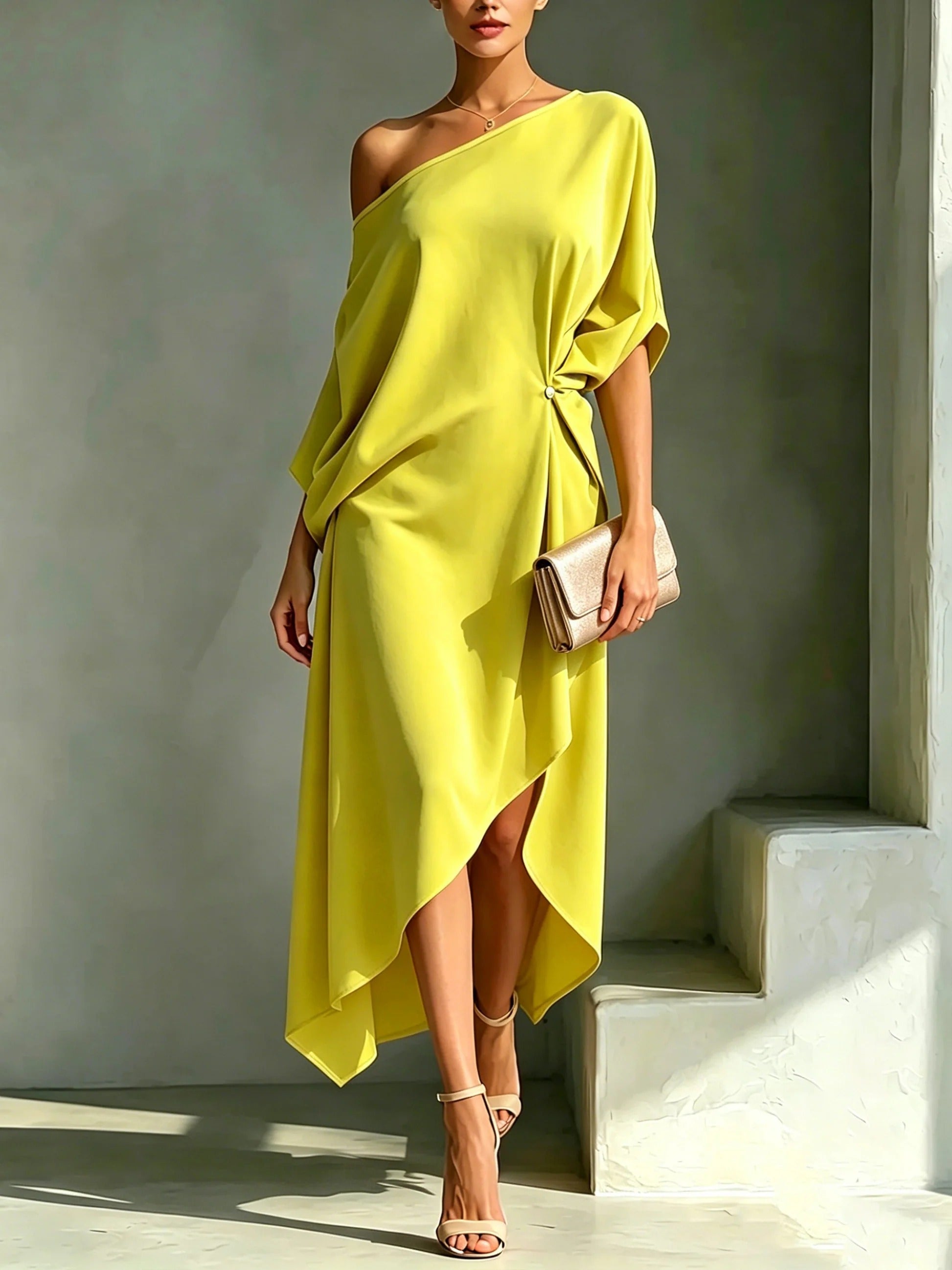 Robe midi asymétrique à une épaule et coupe fluide