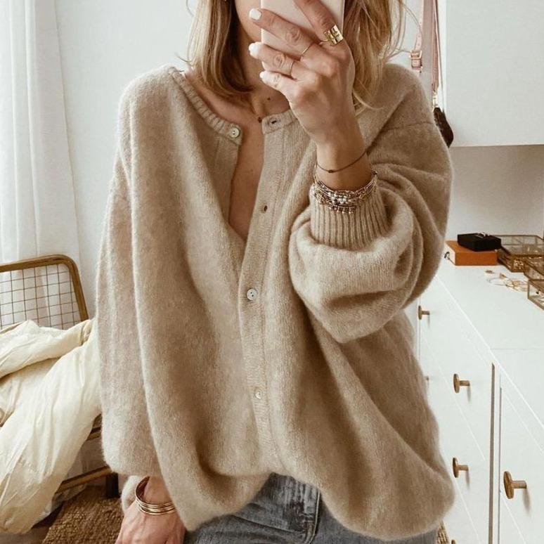 Élise – Gilet femme oversize boutonné