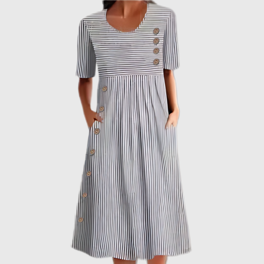 Apolline – Robe midi à rayures avec détails boutonnés femme