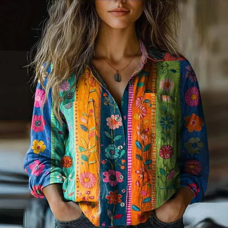 Ysaline – Blouse vintage à motif bohème femme