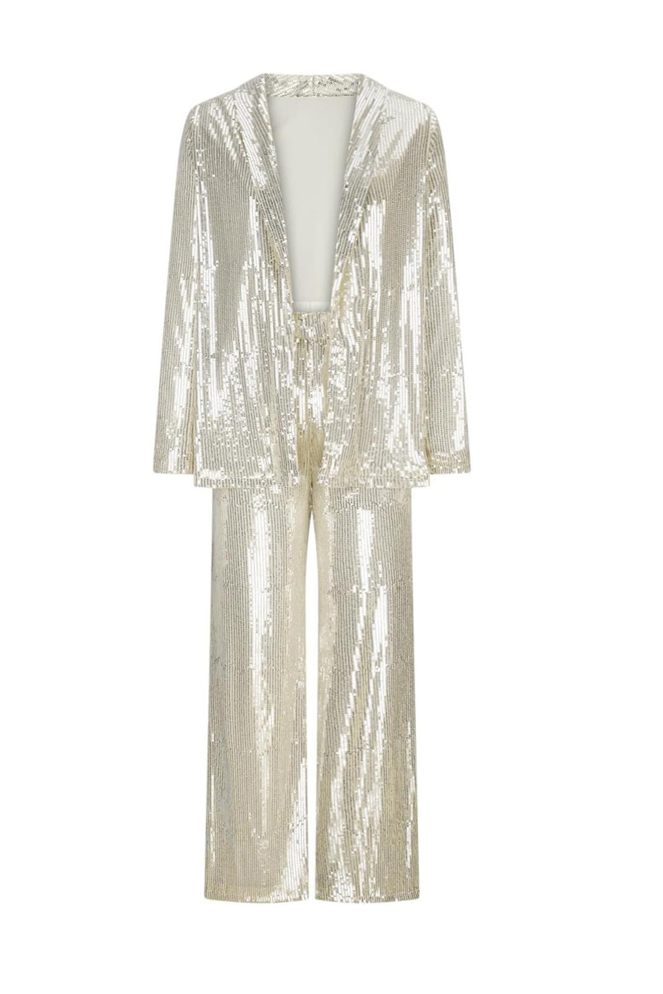 Aurore – Ensemble Blazer Pailleté à Manches Longues et Pantalon Évasé