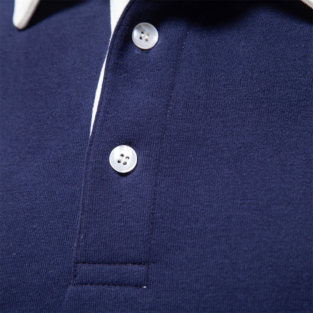 Polo à manches longues pour homme automne élégant respirant en coton avec col contrasté Fabien