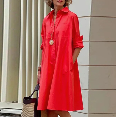 Robe-chemise d'été pour femme unie à manches courtes avec confort léger et élégance décontractée