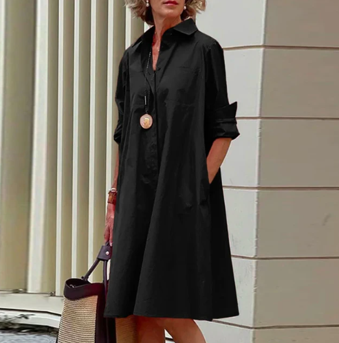 Robe-chemise d'été pour femme unie à manches courtes avec confort léger et élégance décontractée
