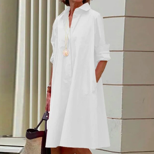 Robe-chemise d'été pour femme unie à manches courtes avec confort léger et élégance décontractée