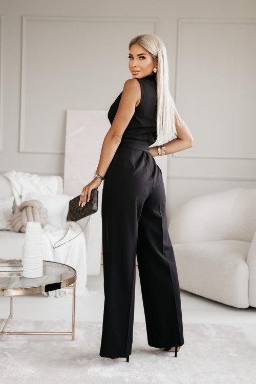 Combinaison femme sans manches chic cache-cœur ceinturée de soirée