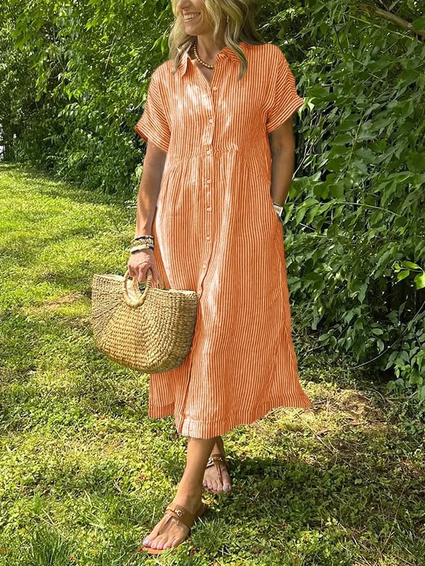 Romane – Robe chemise midi rayée boutonnée femme