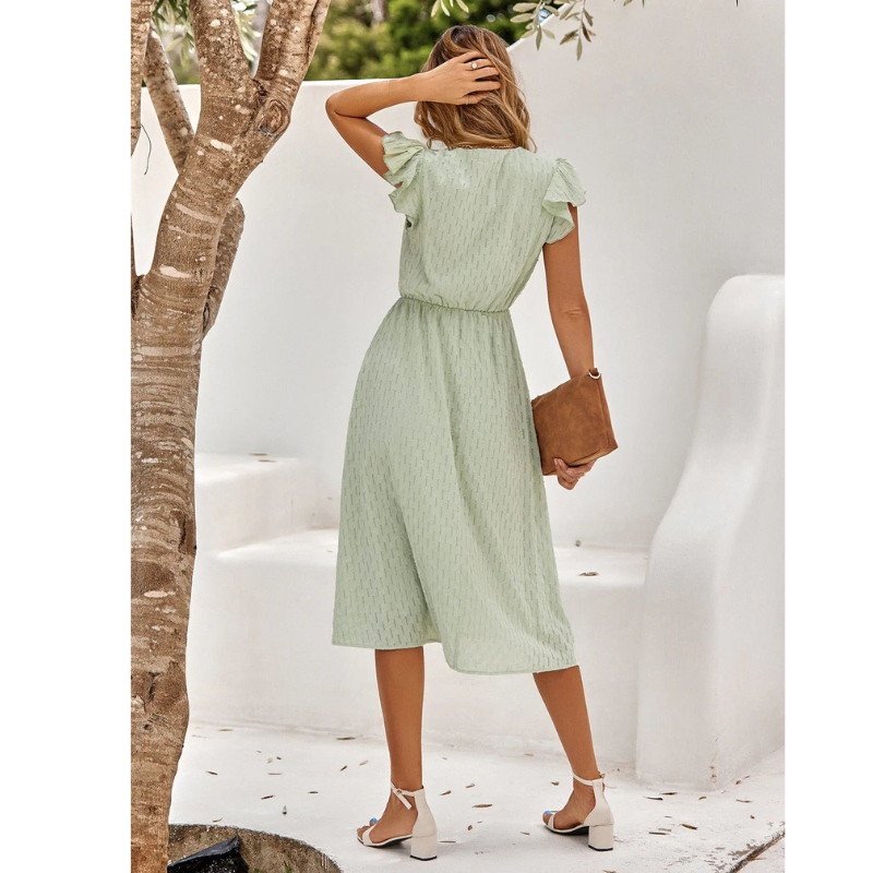 Romane – Robe midi d’été à manches courtes et volants femme