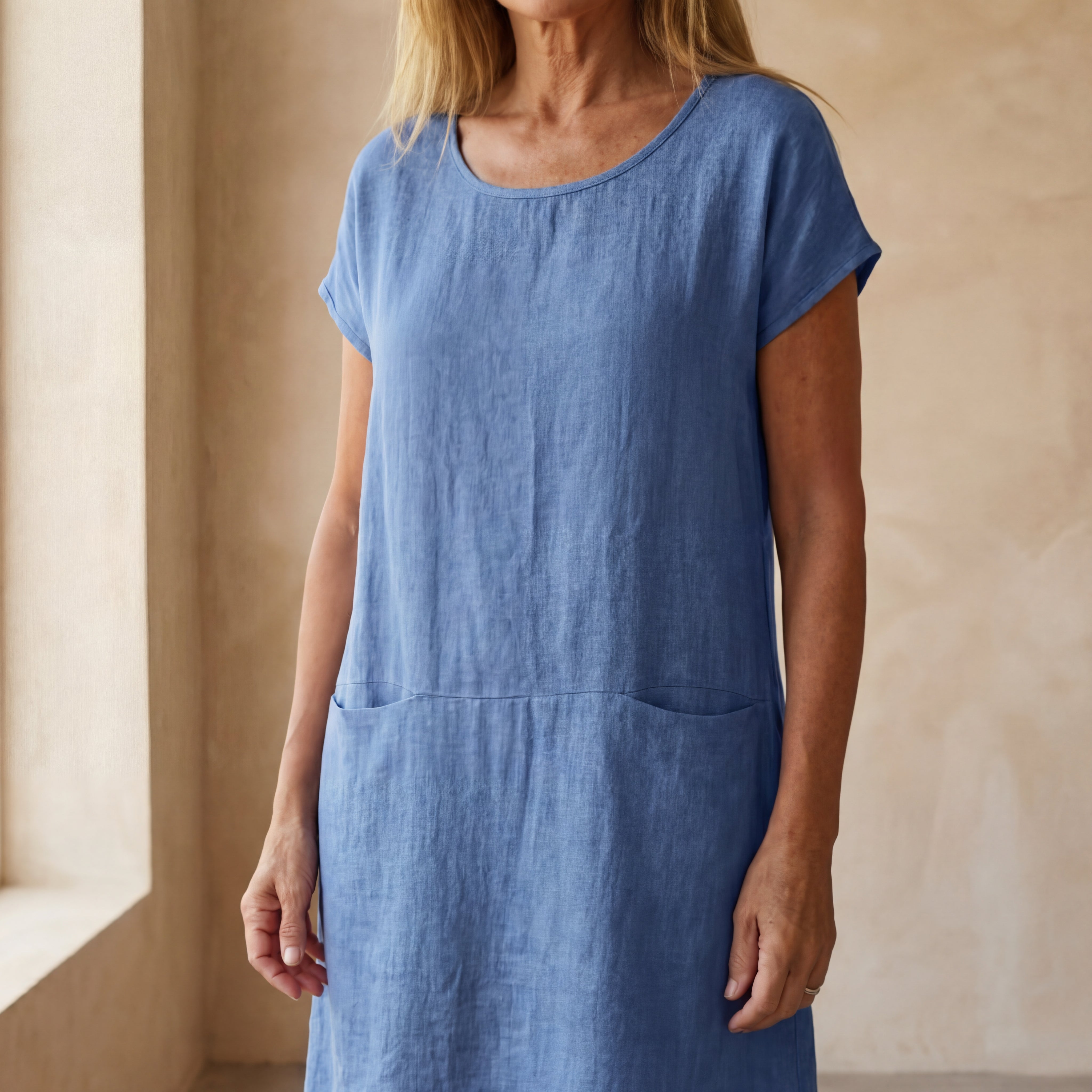 Robe bohème en coton à décolleté rond et manches courtes