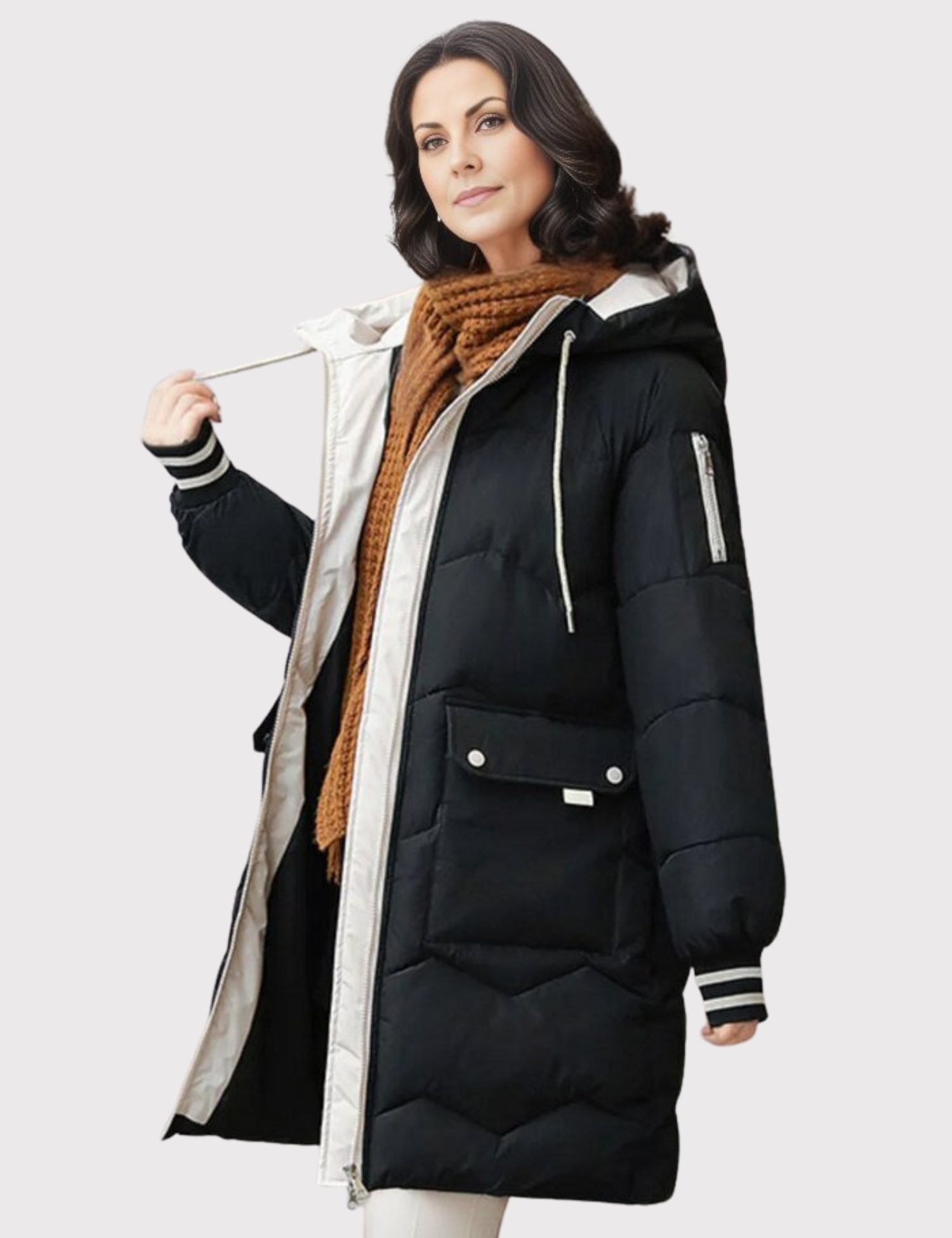 Félicia – Long manteau d’hiver chaud à capuche femme