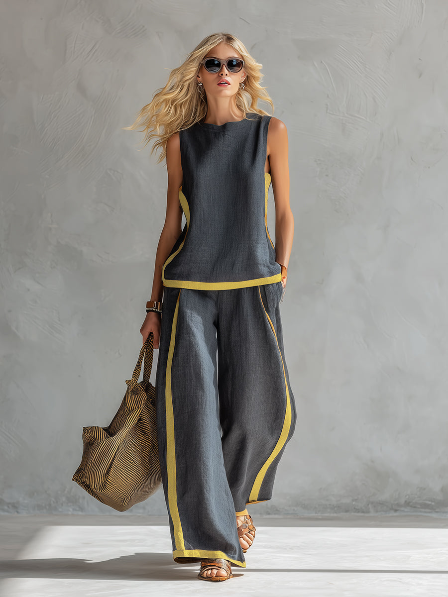 Bérangère – Ensemble élégant avec top sans manches et pantalon femme
