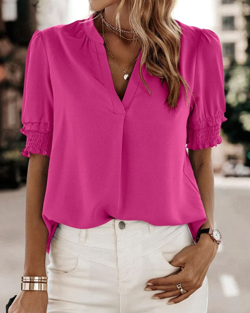 Capucine – Blouse à manches courtes et col en V femme