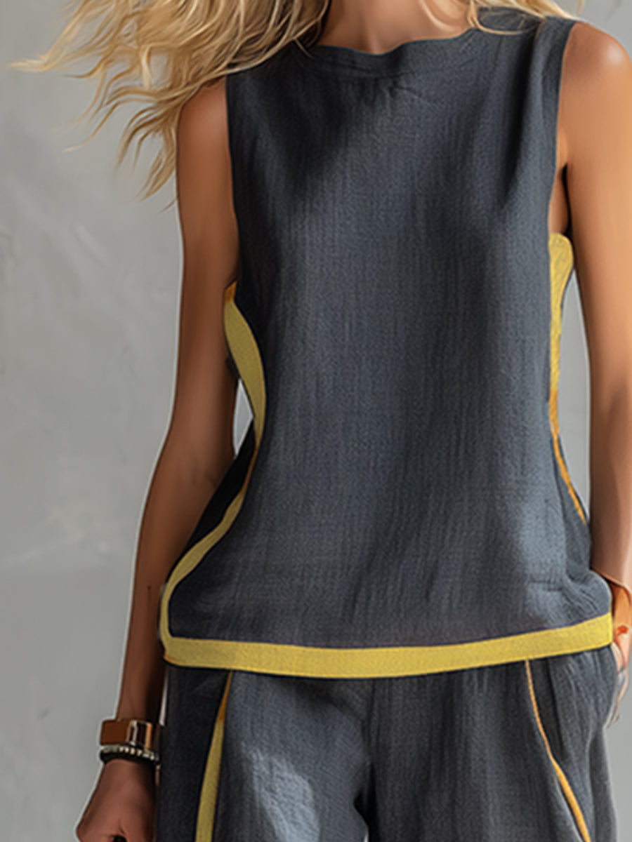 Bérangère – Ensemble élégant avec top sans manches et pantalon femme