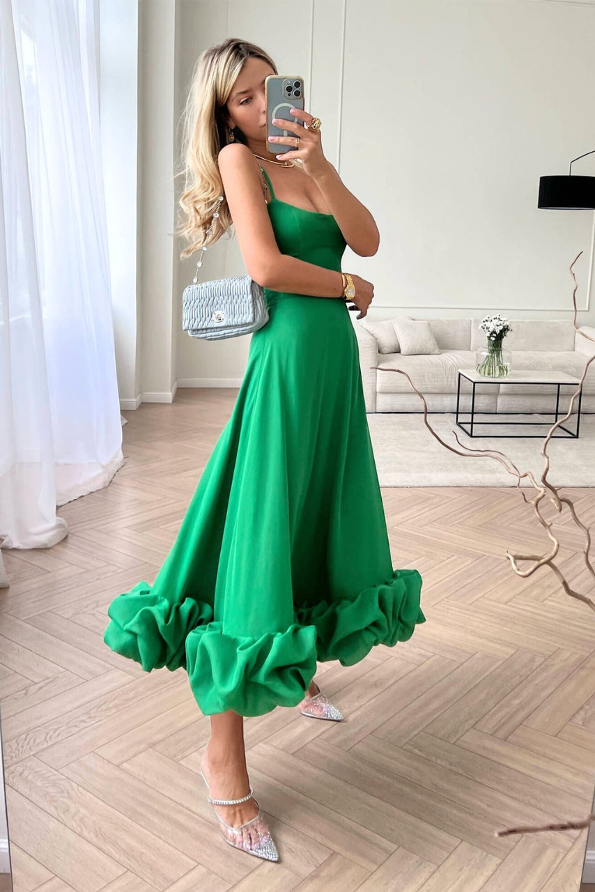 Juliette – Robe maxi à fines bretelles avec jupe évasée et ourlet à volants femme
