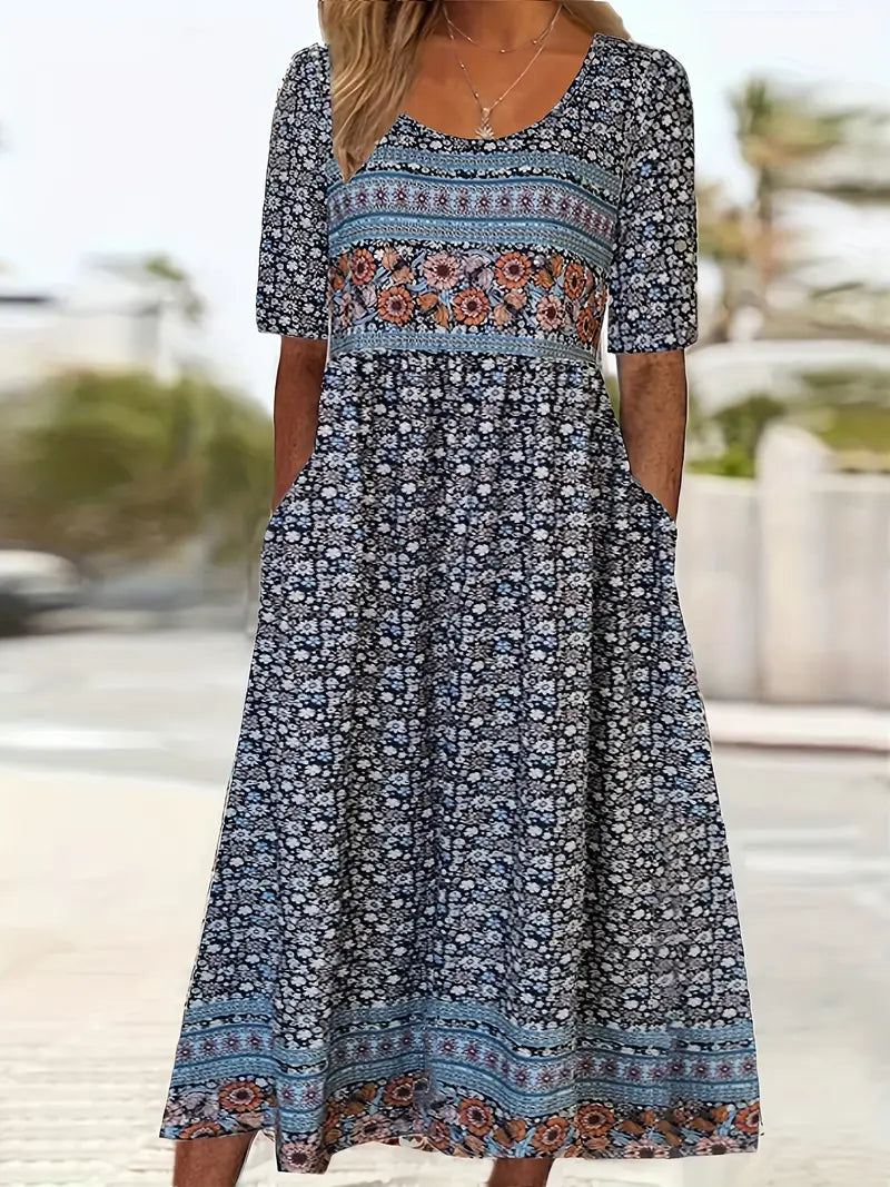 Anaïs – Robe midi d'été bohème à imprimé femme