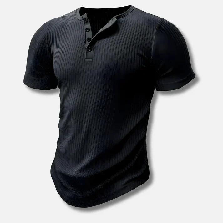 T-shirt pour homme automne ajusté respirant en coton mélangé avec col Henley Amaury