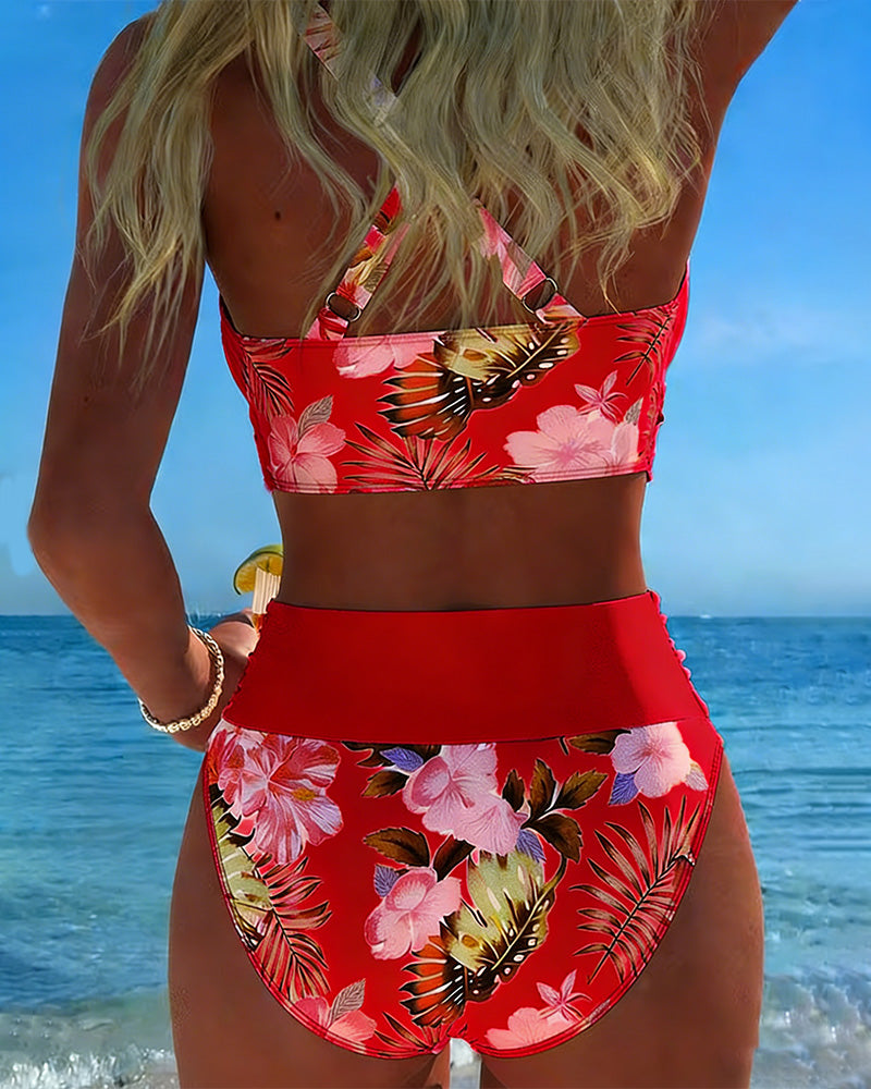 Ensemble tankini femme imprimé sans manches à dos nu avec short assorti