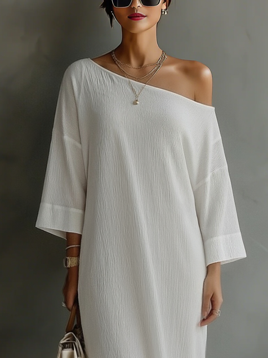 Manon – Robe maxi à une épaule en lin mélangé, élégante femme