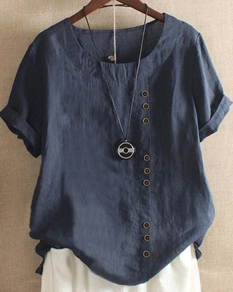Maëva – Blouse d’été à manches courtes et col rond femme