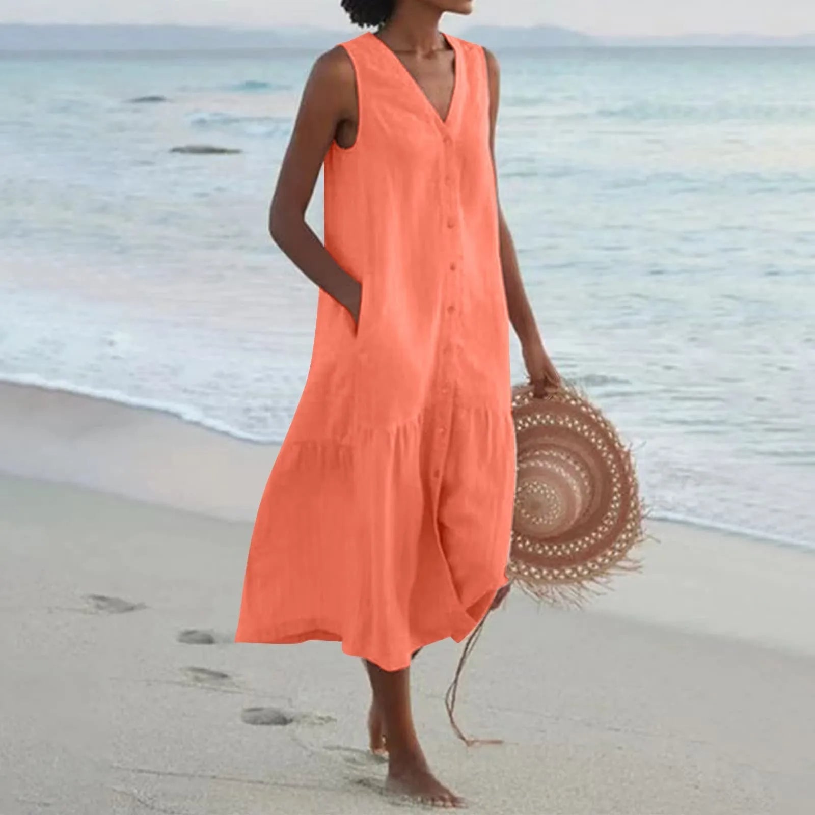 Apolline – Robe midi d’été boutonnée femme
