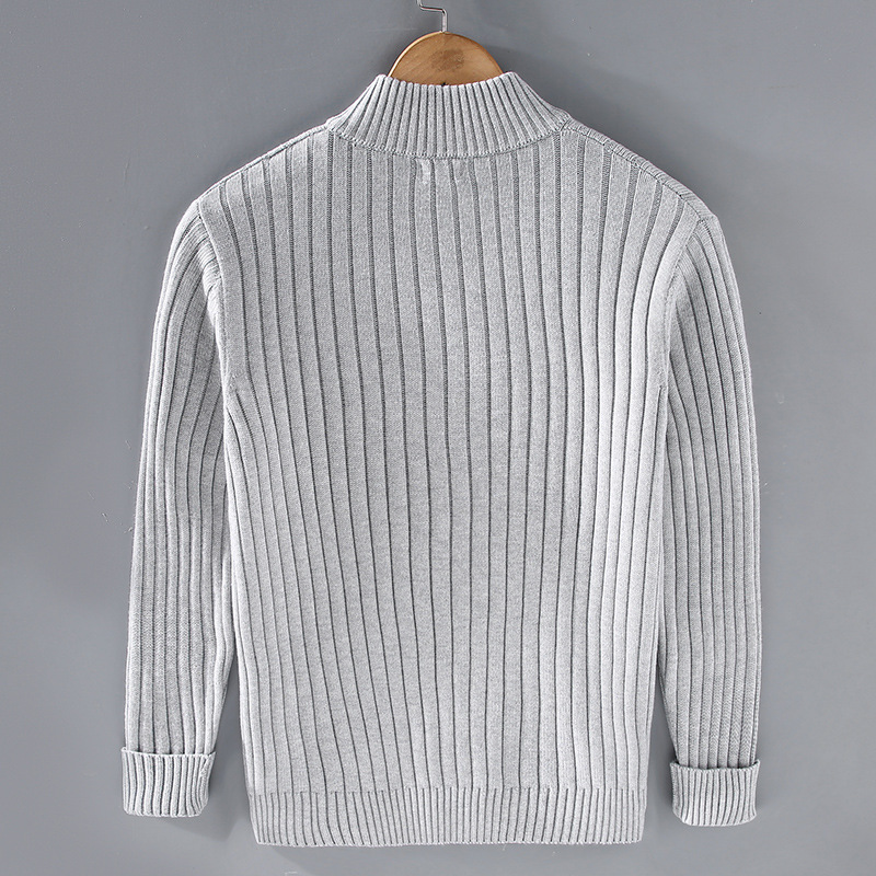 Veste zippée en maille côtelée pour homme automne élégante douce en coton avec col montant Mathieu